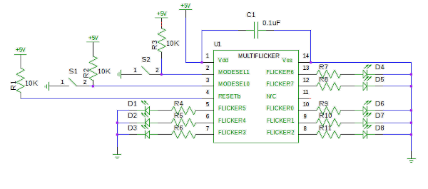 LED flickering flames example circuit