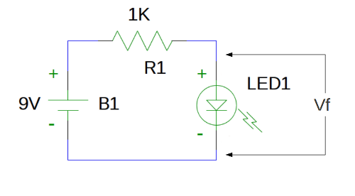 Basic test circuit for a typical LED using a 9V battery